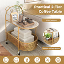 2-Tier Mobile Glass Coffee Table with Bear Pattern-Golden