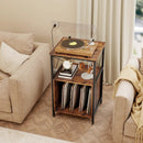 Mobile Record Player Stand with Power Outlet with Open Shelf and Dividers-Rustic Brown by LJGDeals