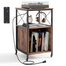 Mobile Record Player Stand with Power Outlet with Open Shelf and Dividers-Rustic Brown by LJGDeals