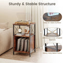 Mobile Record Player Stand with Power Outlet with Open Shelf and Dividers-Rustic Brown by LJGDeals