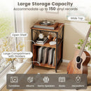 Mobile Record Player Stand with Power Outlet with Open Shelf and Dividers-Rustic Brown by LJGDeals