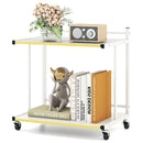 Mobile Side Table 2-Tier Rolling End Table with Open Shelves & Golden Trimmed Edges-White by LJGDeals