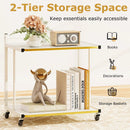 Mobile Side Table 2-Tier Rolling End Table with Open Shelves & Golden Trimmed Edges-White by LJGDeals