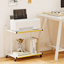 Mobile Side Table 2-Tier Rolling End Table with Open Shelves & Golden Trimmed Edges-White by LJGDeals
