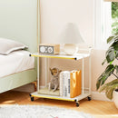 Mobile Side Table 2-Tier Rolling End Table with Open Shelves & Golden Trimmed Edges-White by LJGDeals