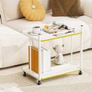 Mobile Side Table 2-Tier Rolling End Table with Open Shelves & Golden Trimmed Edges-White by LJGDeals
