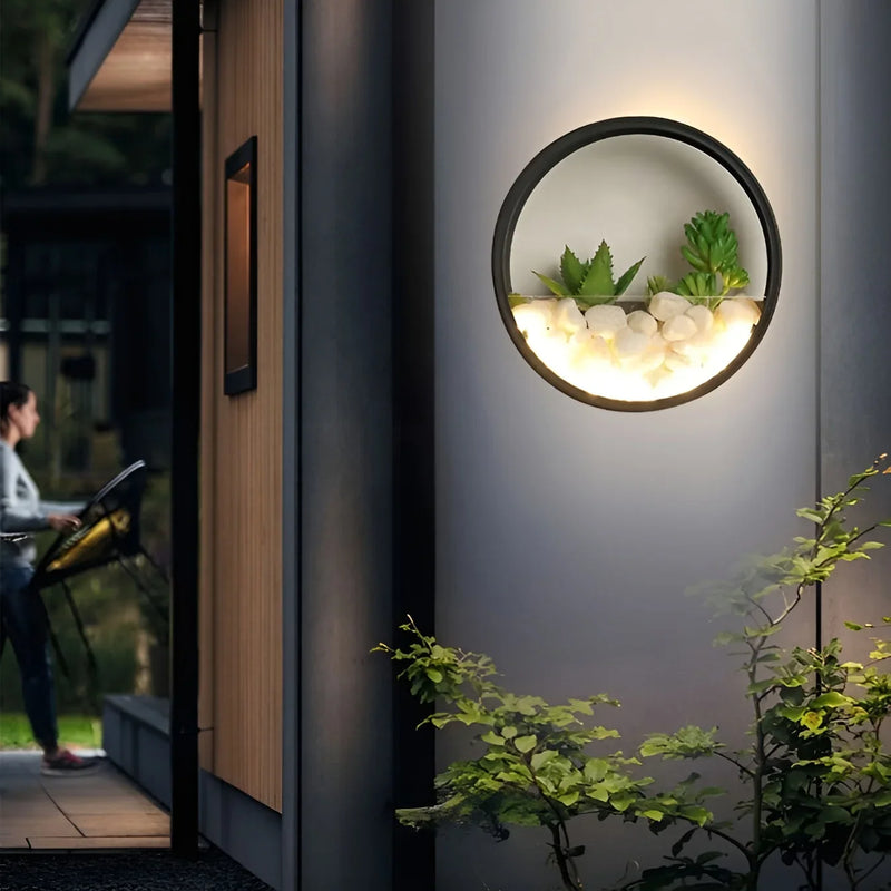 Modern Black Art Plant Outdoor Waterproof LED Wall Lamp For Garden, Porch