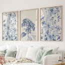 Chinoiserie Blue Flowers Watercolor Poster Decor by Wall Art Set