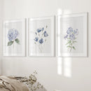 Watercolor Blue Flowers.Wall Art Set of 3 Piece by Wall Art Set