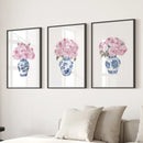 Blue Chinoiserie Watercolor Roses Art Print Set by Wall Art Set
