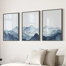 Blue Abstract Watercolor Mountain 3 Piece Decor by Wall Art Set