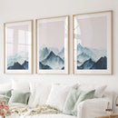 Modern Blue Watercolor Mountain Landscape Prints by Wall Art Set