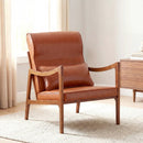Modern Accent Chair with Solid Rubber Wood Faux Leather Upholstered Armchair by LJGDeals