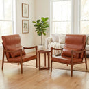 Modern Accent Chair with Solid Rubber Wood Faux Leather Upholstered Armchair by LJGDeals