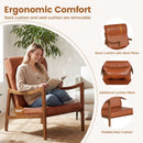 Modern Accent Chair with Solid Rubber Wood Faux Leather Upholstered Armchair by DirectDeals