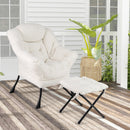 Modern Accent Chair with Folding Footrest and Head Pillow-Beige