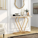 Gold Console Table with Diamond Shape Geometric Frame-White by LJGDeals