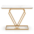 Gold Console Table with Diamond Shape Geometric Frame-White by LJGDeals