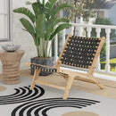 Modern Armless Teak Wood Lounge Chair with Nylon Woven Backrest and Seat by LJGDeals