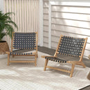 Modern Armless Teak Wood Lounge Chair with Nylon Woven Backrest and Seat by LJGDeals