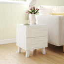 Modern Nightstand Side Table with Drawers and 3D Geometric Patterns-White by LJGDeals