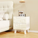 Modern Nightstand Side Table with Drawers and 3D Geometric Patterns-White by LJGDeals