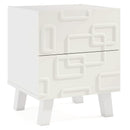 Modern Nightstand Side Table with Drawers and 3D Geometric Patterns-White by LJGDeals