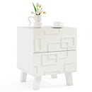 Modern Nightstand Side Table with Drawers and 3D Geometric Patterns-White by LJGDeals