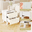 Modern Nightstand Side Table with Drawers and 3D Geometric Patterns-White by LJGDeals