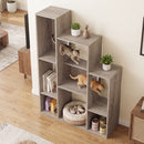 Modern Cat Bookshelf Cat Tree 8-Section Storage Cabinet with 2 Round Holes by DirectDeals