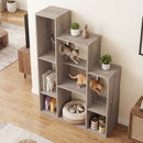 Modern Cat Bookshelf Cat Tree 8-Section Storage Cabinet with 2 Round Holes by LJGDeals