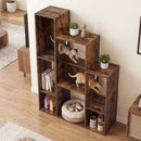 Modern Cat Bookshelf Cat Tree 8-Section Storage Cabinet with 2 Round Holes by LJGDeals