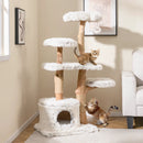 Modern Cat Tree 53 Inch Tall Natural Branch Wooden Cat Tower with Jute Scratching Posts-White by LJGDeals