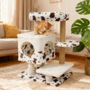 Modern Cat Tree Indoor Cat Tower with Wide Upholstered Perch and 2-Entrance Cat Condo-White by LJGDeals