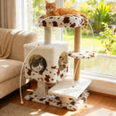 Modern Cat Tree Indoor Cat Tower with Wide Upholstered Perch and 2-Entrance Cat Condo-White by LJGDeals
