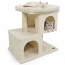 Modern Cat Tree Space-saving Cat Tower with Upholstered Perch and 2 Cat Condos by LJGDeals