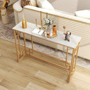 Modern Console Table with Geometric Frame and Faux Marble Tabletop-White by LJGDeals