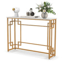 Modern Console Table with Geometric Frame and Faux Marble Tabletop-White by LJGDeals
