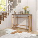 Modern Console Table with Geometric Frame and Faux Marble Tabletop-White by LJGDeals