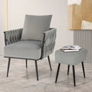 Modern Dutch Velvet Accent Chair and Ottoman Set with Weaved Back and Arms by DirectDeals