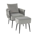 Modern Dutch Velvet Accent Chair and Ottoman Set with Weaved Back and Arms by DirectDeals