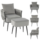 Modern Dutch Velvet Accent Chair and Ottoman Set with Weaved Back and Arms by DirectDeals