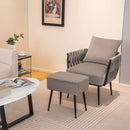 Modern Dutch Velvet Accent Chair and Ottoman Set with Weaved Back and Arms by LJGDeals
