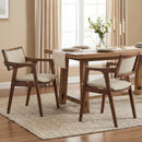 Modern Fabric Upholstered Rubber Wood Dining Chairs Set of 2 with Arms-Beige by LJGDeals