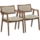 Modern Fabric Upholstered Rubber Wood Dining Chairs Set of 2 with Arms-Beige by LJGDeals
