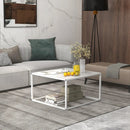 Modern Glass Square Coffee Table with Metal Frame for Living Room by LJGDeals