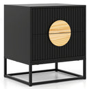 Modern Mid Century Fluted Nightstand with 2 Drawers and Pine Wood Handles for Bedroom by LJGDeals