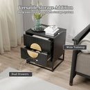Modern Mid Century Fluted Nightstand with 2 Drawers and Pine Wood Handles for Bedroom by LJGDeals