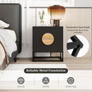 Modern Mid Century Fluted Nightstand with 2 Drawers and Pine Wood Handles for Bedroom by LJGDeals