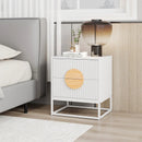 Modern Mid Century Fluted Nightstand with 2 Drawers and Pine Wood Handles for Bedroom by LJGDeals